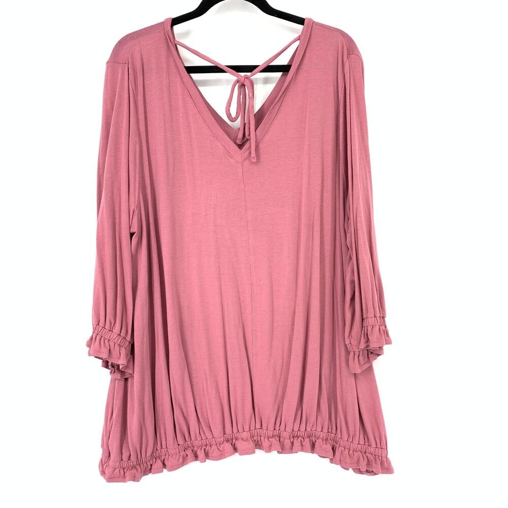 Lane Bryant Blouse Women's Size 22/24 V-Neck Ruffle Long Sleeve Pink - Picture 2 of 6